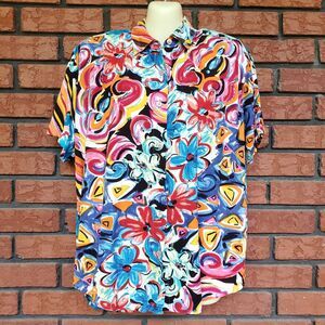 Vintage Sasson Rayon Top Womens S Floral Colorful Art To Wear Maximalist Bold